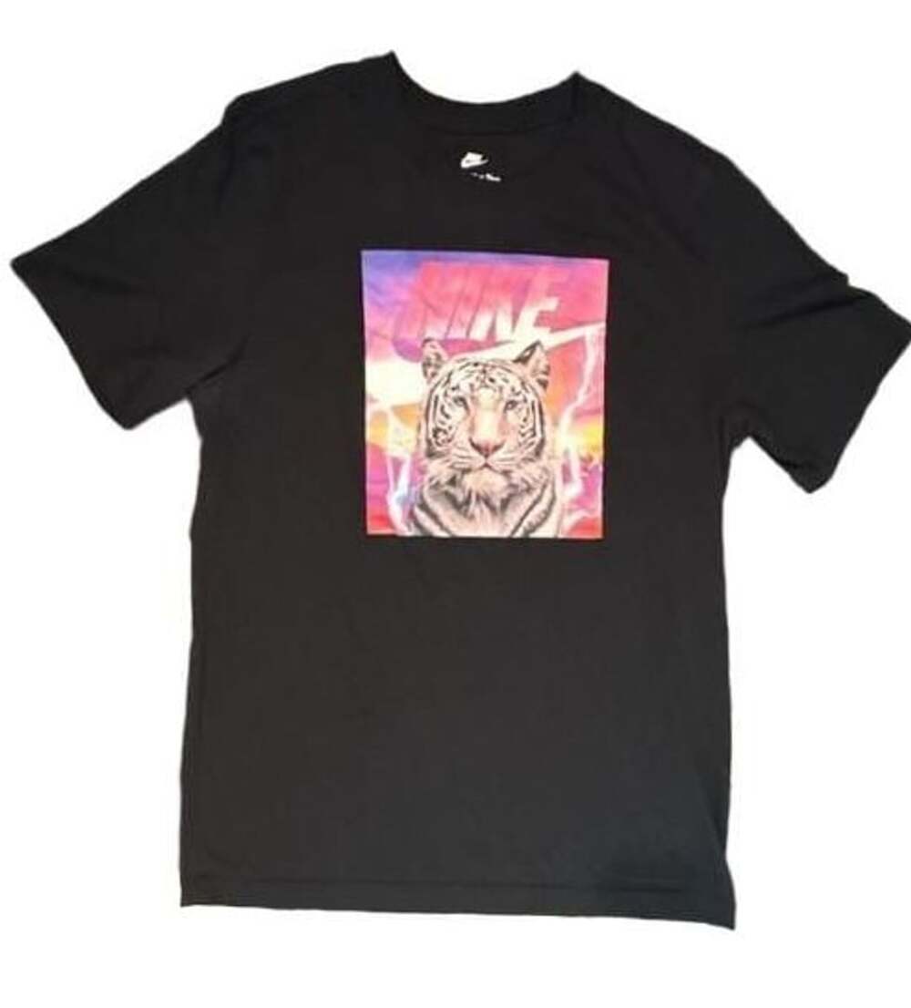 Nike White Tiger Graphic T-Shirt Size Medium Black